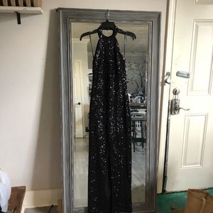 Sequin Black backless prom evening dress